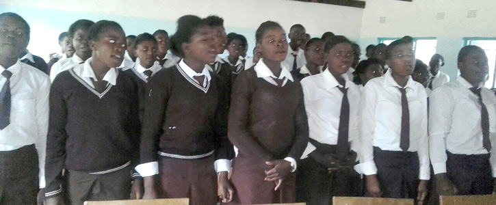 Nkeyema Secondary School Pupils singing a welcoming song for The Rotarians