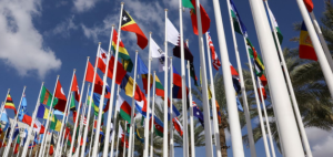 Flags of the countries that make up the United Nations.