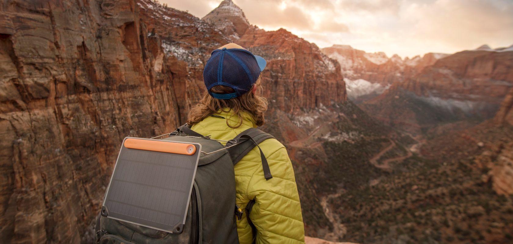 Biolite panel attached to a backpack